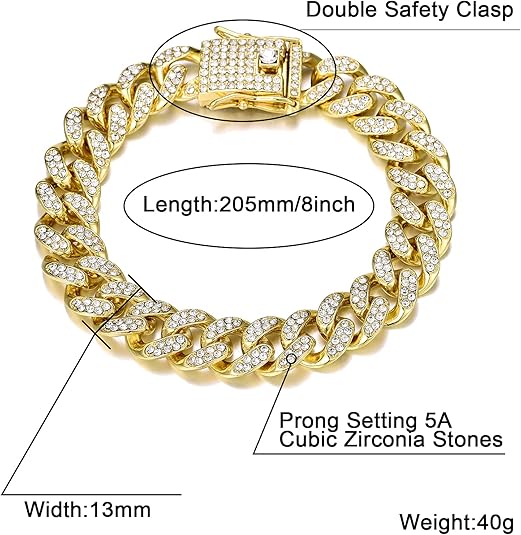 Lightning Bolt Pendant & Iced Out Cuban Bracelet Combo – Hip Hop Jewelry for Men & Women, 18k Gold Plated & Bling Zirconia