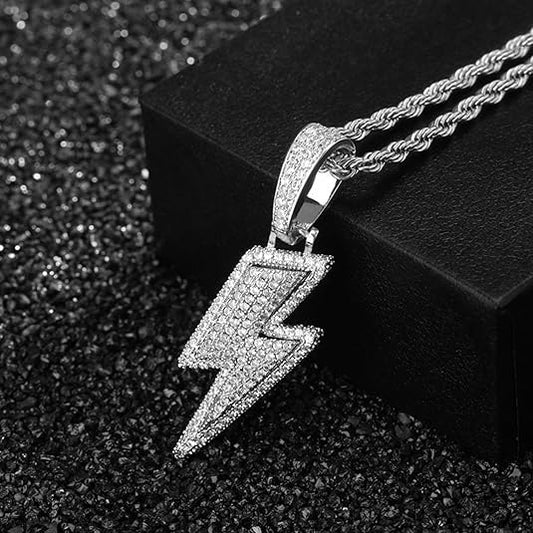 Hip Hop Lightning Bolt Design Pendant 18k Gold Plated Iced Out Cubic Zirconia Pendant Necklace with