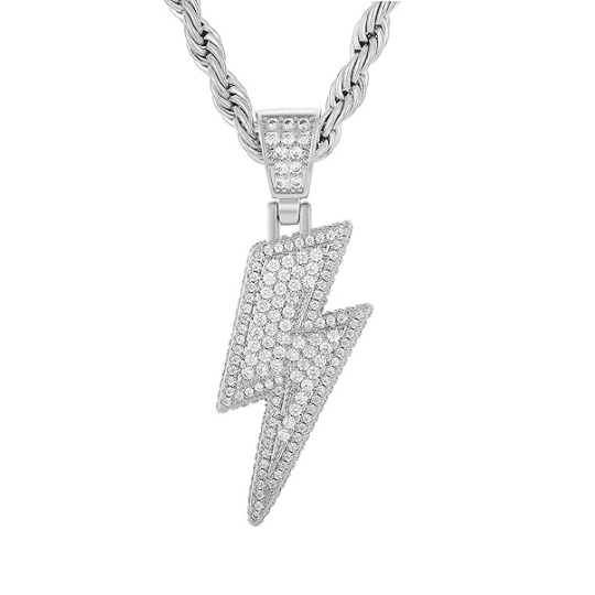 Hip Hop Lightning Bolt Design Pendant 18k Gold Plated Iced Out Cubic Zirconia Pendant Necklace with