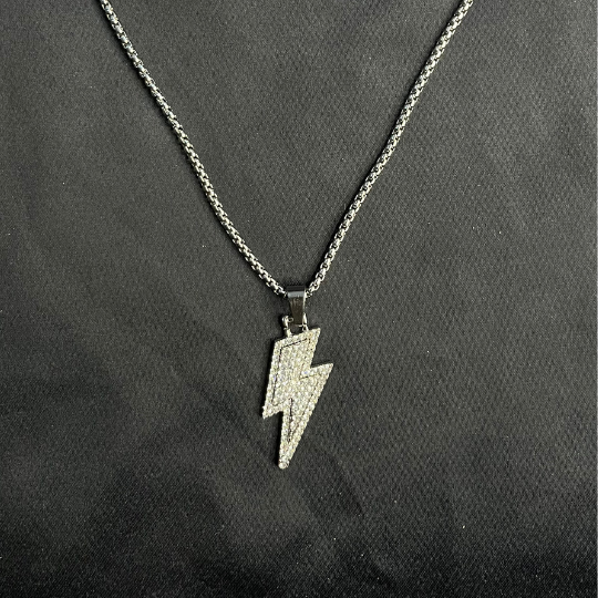 Hip Hop Lightning Bolt Design Pendant 18k Gold Plated Iced Out Cubic Zirconia Pendant Necklace with